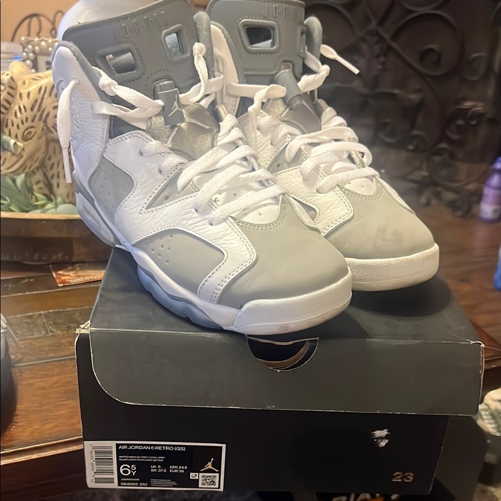 Jordan Gray and White Sneakers with Perforated Panels